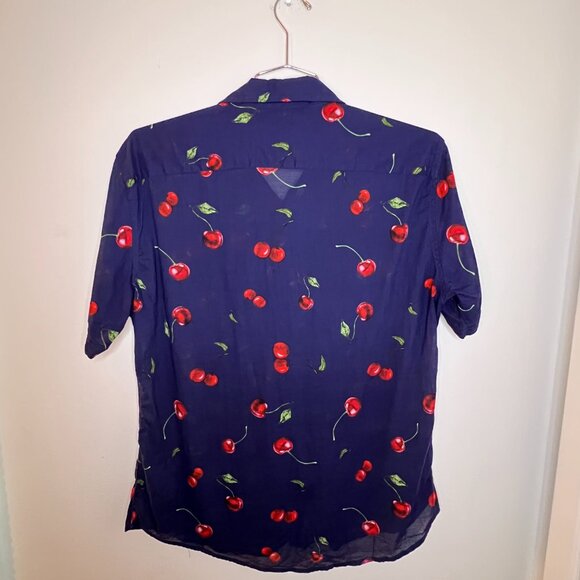 PostMarc Blue with Cherries S/S Buttoned Down Shirt - Sz. L - Picture 4 of 5